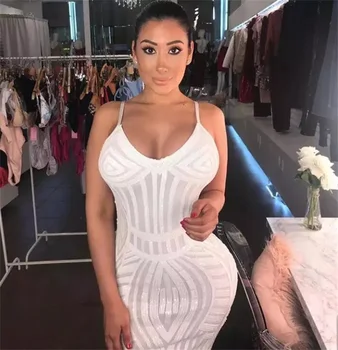 

Sequined Dress Sexy Spaghetti Strap V Neck Nightclub Party Women Dress Bodycon 2019 New Fashion Sleeveless Backless Vestidos