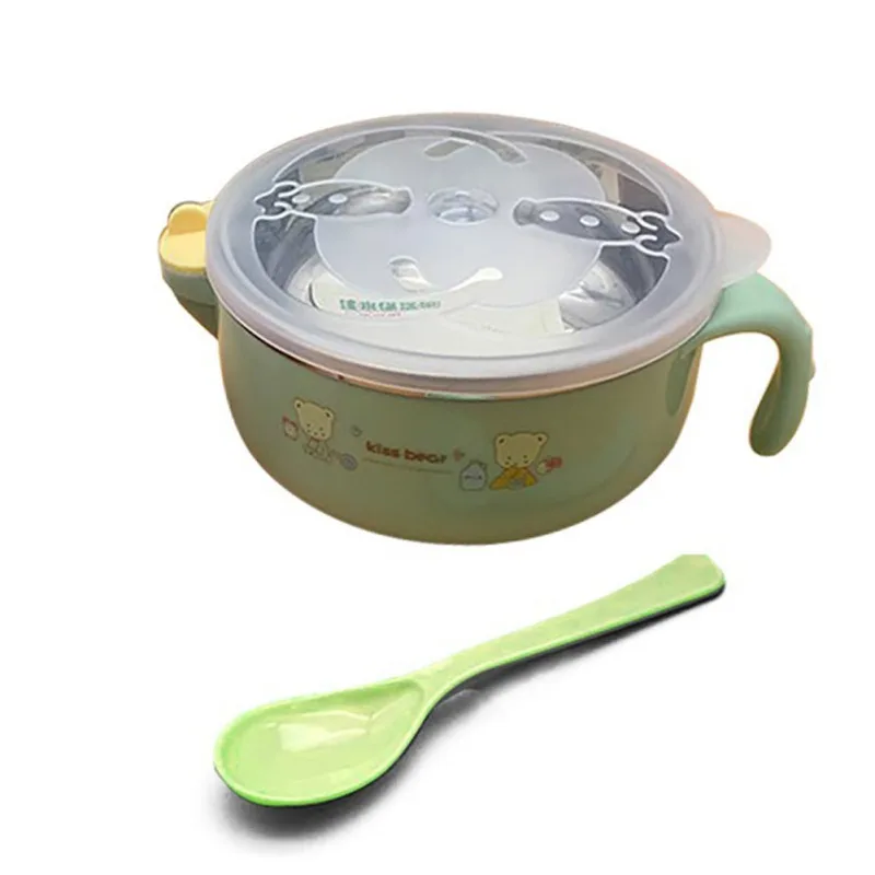 Нержавеющая сталь детская посуда миска переносная детская посуда изоляционная анти-горячий рисовый суп с одной ручкой чаша мультфильм - Цвет: g