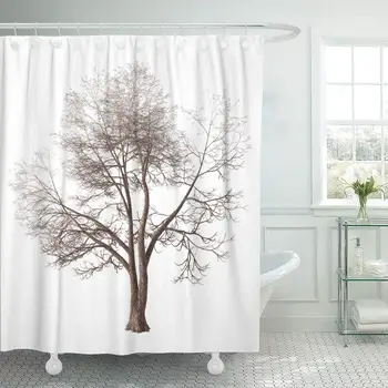 

Shower Curtain with Hooks Winter Tree with Forked Trunk and Long Bare Branches White with Clipping Path 3D Decorative Bathroom