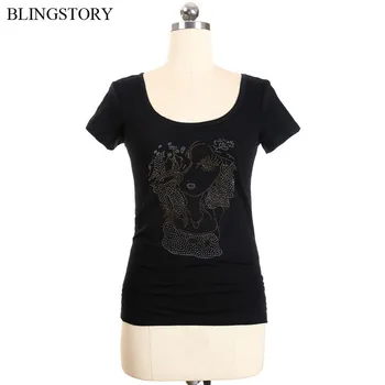 

BLINGSTORY Women T-shirt Cotton O-neck Diamond Casual Plus Size Top Tees S-6XL