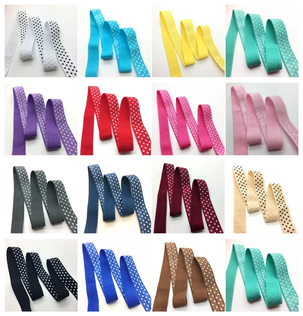 5Yards/lot 5/8"(15mm) Elastic Ribbon Multirole Polka Dot Fold Over