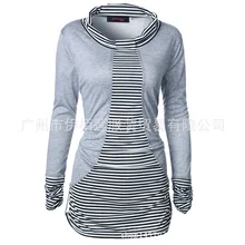 Европа и США с круглым вырезом на груди полосатая строчка длинное пальто женская футболка