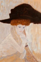 Handpainted Oil Painting, Black Feather Hat by Gustav Klimt, Classical Woman Portrait Paintings, Home Wall Decoration Pictures
