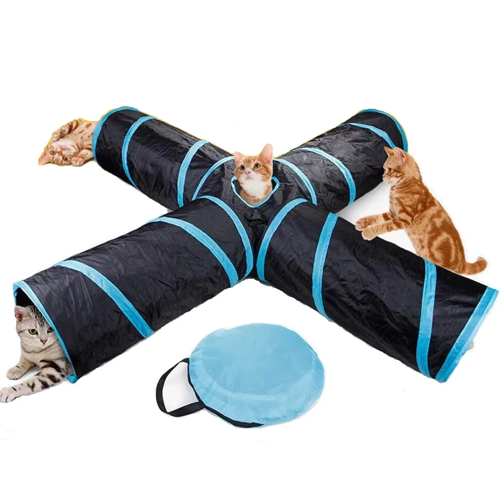 

Pet Cat Tunnel Toys for Cat Kitten 4 Holes Collapsible Crinkle Cat Playing Tunnel Toy with Ball Tent Toy for Small Animal Rabbit
