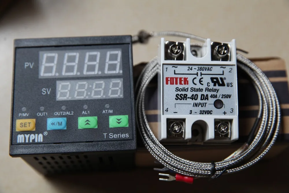 

90-265V AC/DC F/C PID Temperature Controller Thermostat 72WmmX72HmmX80Lmm TA7-SNR SSR output (1 alarm)+2M K sensor +40A SSR DA