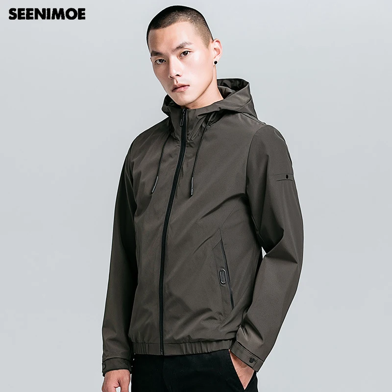 

Seenimoe 2019 Spring Jacket Men Casual Cardigan Zipper Coat M-4XL Windbreaker Jackets Male Hooded Solid Outwear campera hombre