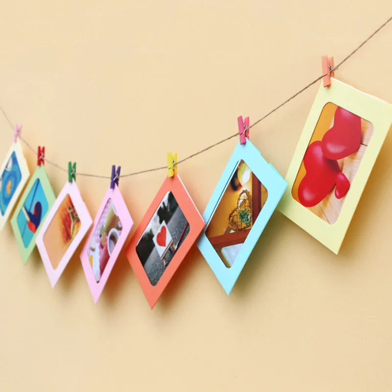 

Sale Hanging Paper Frame Kraft Multicolour Paper 10Pcs With Rope and Clips Photo Wall Rectangle 3 and 6 inch Creative