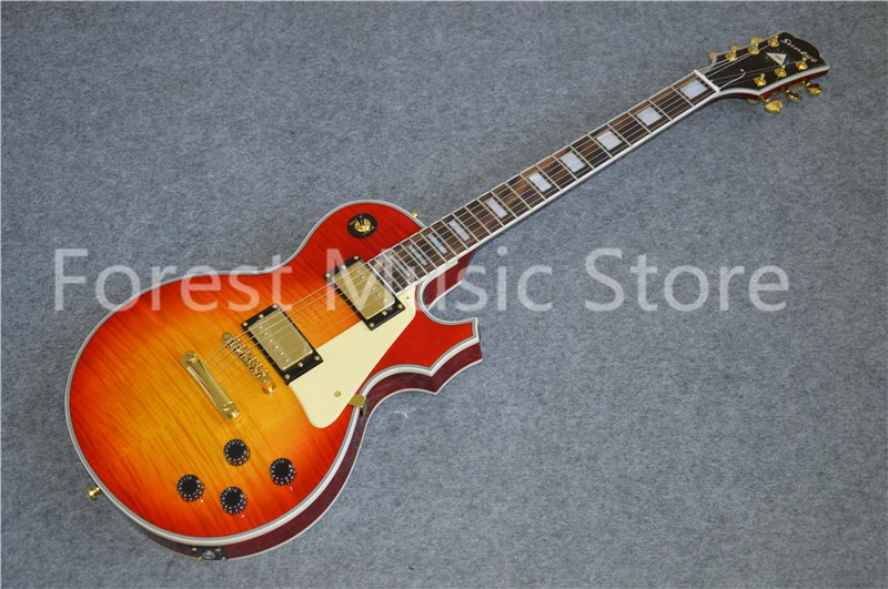 

High Quality CS Cherry Sunburst Tiger Grain Finish Suneye LP Custom Style Electric Guitars Left Handed Custom Available