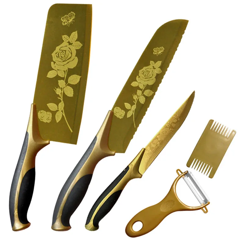 2015 new Titanium cutting tools set stainless steel kitchen knife beef