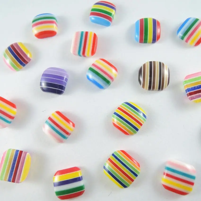 Assorted Colors 8*8mm Acrylic mixed Flat Back Beads Square Rounded