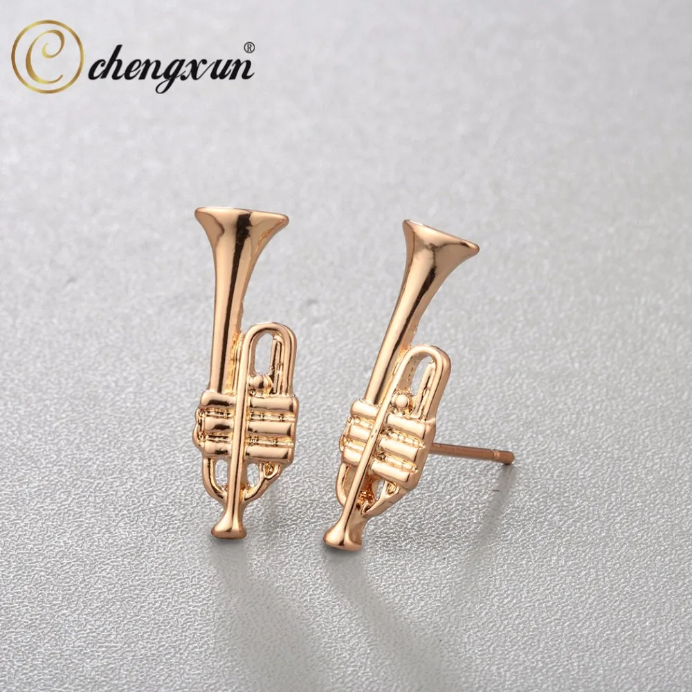 CHENGXUN классические европейские модные серьги крошечные трубы серьги-гвоздики в форме серьги музыка Шарм тематические ювелирные изделия
