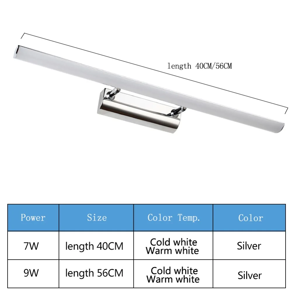 Светодиодный светильник с зеркалом для ванной комнаты, домашний декор, настенный светильник, водонепроницаемый бра из нержавеющей стали, 110 В, 220 В, косметический светильник