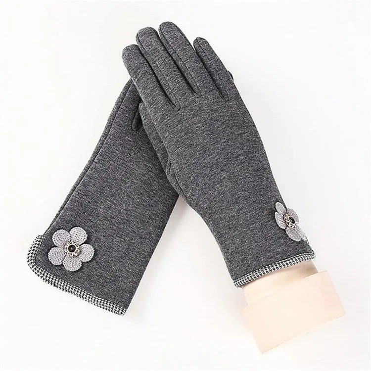 YRRETY New Winter Women Fashion Gloves Autumn Elegant Lace Splice Warm Mitts Full Finger Mittens Cashmere Female Wrist Gloves - Цвет: G126 013B Gray