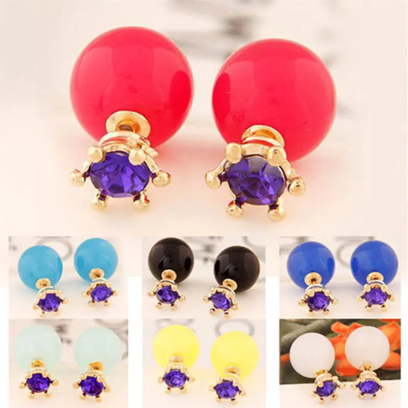 Super Deal Brand Cheap Double Pearl Earrings Hot Statement Zircon Channel Stud Crystal Earring