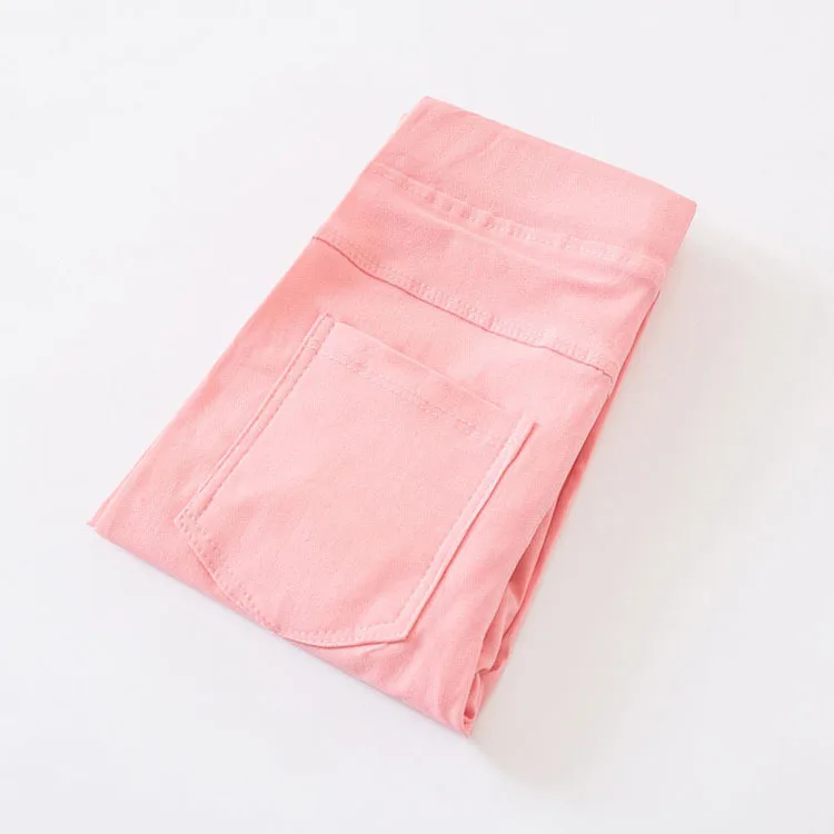 Летние детские штаны с эластичной резинкой на талии джинсы для маленьких девочек Однотонные повседневные джинсы ярких цветов для девочек, леггинсы - Цвет: Розовый