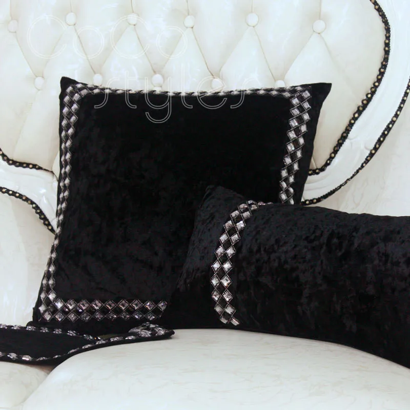 

Cocostyles InsFashion high end handmade black velvet cushion with rhinestone for elegant high-born lady style home decor