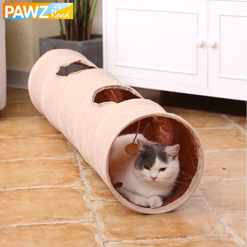 

PAWZRoad Cat Tunnel 120cm Long Suede Comfortable Fabrics Adjustable Shape 2 Holes Collapsible With Ball Puppy Rabbit Pet Toys