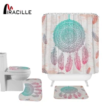 Miracille Dream Catcher Shower Curtain Set Waterproof Polyester Bath Curtains 3pcs Toilet Mat Cover for Home Bathroom 