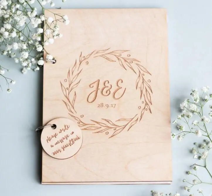 

personalize wedding Monogram initials Alternative Wooden memory guestbooks engagement Wooden photo Albums signature Guest Books