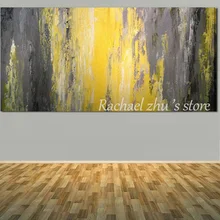 Hand Painted Modern Abstract Textured Thick Oil Painting on Canvas Yellow Grey Abstract Wall Pictures For