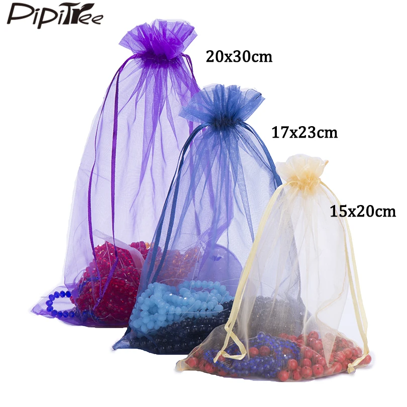 

100pcs 15x20 17x23 20x30 30x40cm Big Size Organza Bags Wedding Christmas Gift Bag Jewelry Packaging Display & Jewelry Pouches