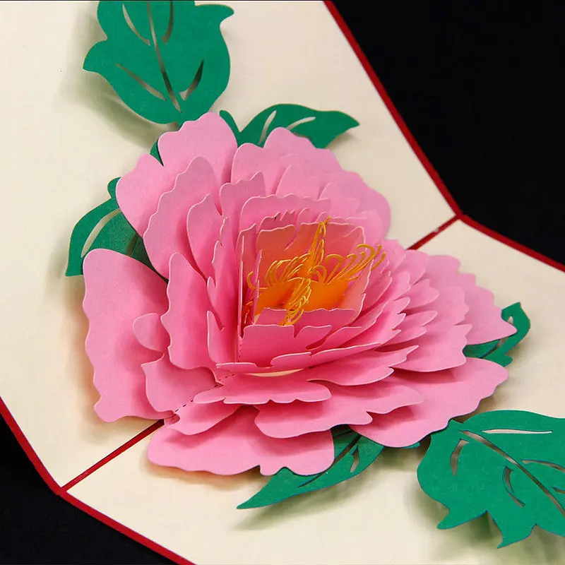 3d peony flower handmade pop up card greeting gift card festival paper flower pop up card