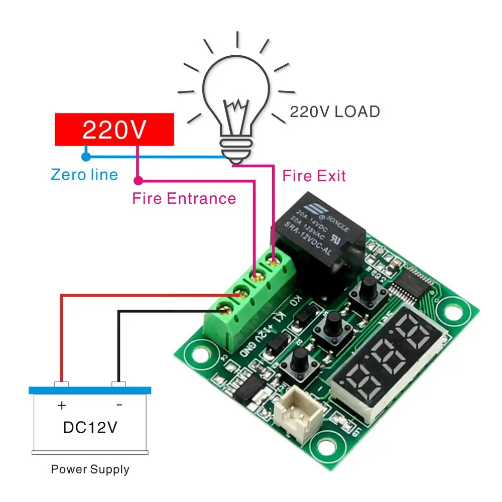 DC 12V W1209 Digital Cool/Heat Temp Thermostat Thermometer Temperature Controller On/Off Switch-50-110C+W1209 Case Acrylic Box