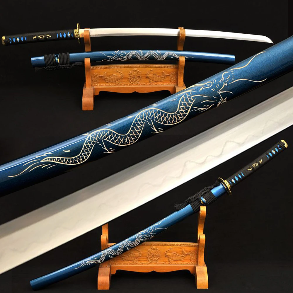 Clay Tempered Damascus Folded Steel Blade Japanese Samurai Katana Sword Sharp