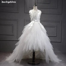 Бальное платье с изображением лебедя, Платья с цветочным узором для девочек на свадьбу, белое, розовое, вечернее платье с высокой посадкой для девочек, детские вечерние платья для выпускного вечера