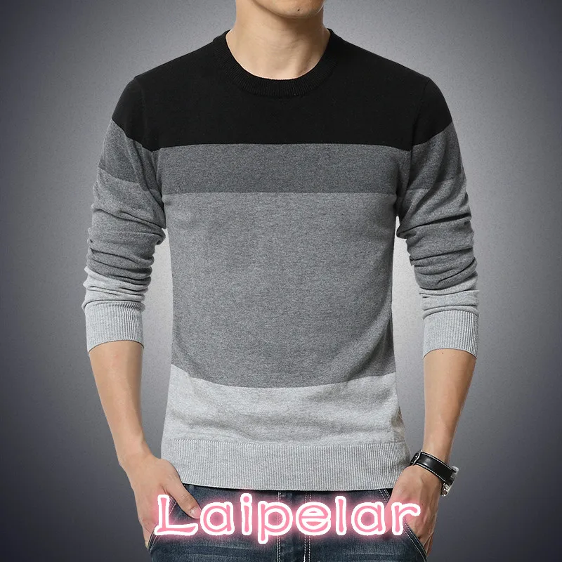 

M-3XL Sweater Men 2018 New Arrival Casual Pullover Men Autumn Round Neck Patchwork Quality Knitted Brand Male Sweaters Plus Size