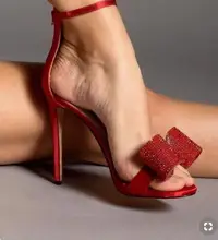 Butterfly Knot Rhinestone High Heel Sandals Women Red Bowtie Sandals Elegant Ankle Strap Party Women Thin Heel Ladies Shoes girls dressy flower t strap rhinestone high heel sandals