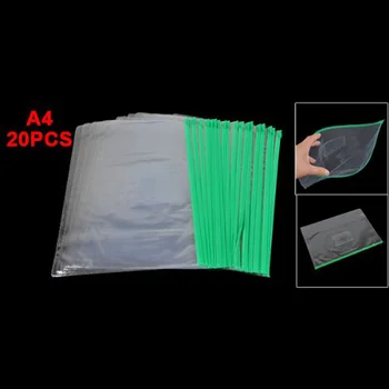 

BLEL Hot Office Green Clear Size A4 Paper Slider Zip Folders PVC Files Bags 20PCS