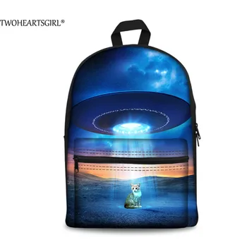 

TWOHEARTSGIRL Space Cat 3D Printing Cute Canvas Backpack for Boys School Carrier Teenagers Rucksacks Dog Children Backbag Strap