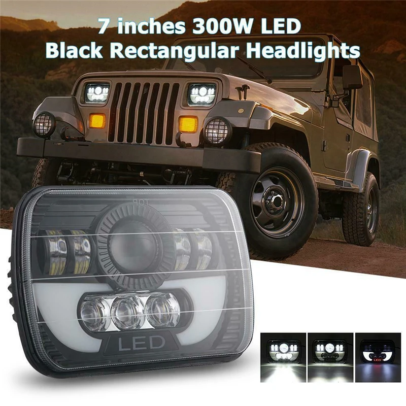 Details about   Pair 300W 5x7'' 7x6'' LED Headlight Hi-Lo Beam Halo DRL For Jeep Cherokee #SALE