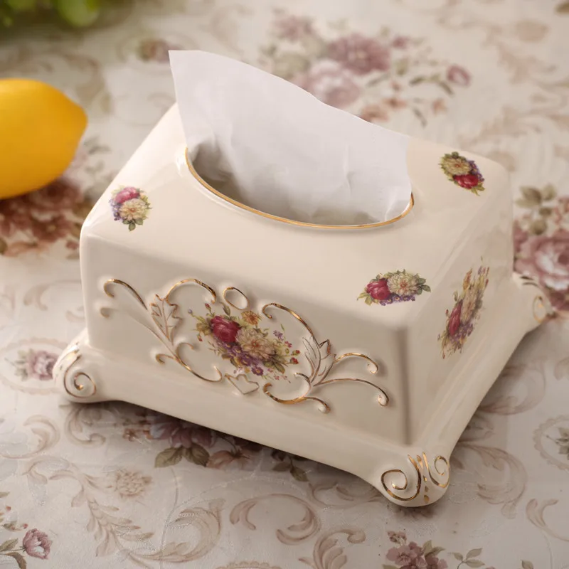 Luxury Ceramic Tissue Box European China Bone Removable Tissue Dase