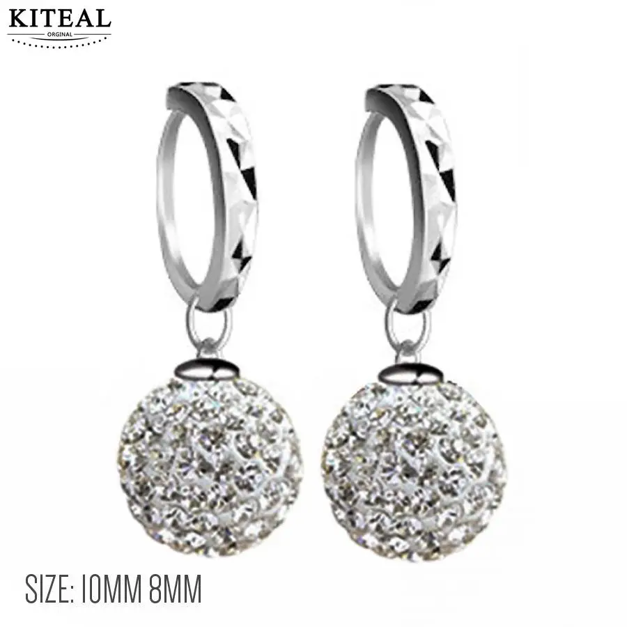 

KITEAL New Wholesale Fashion crystal Earings 8mm 12mm full Drill Ball Silver Earrings Shambala jewellry For Women Girl Jewelry