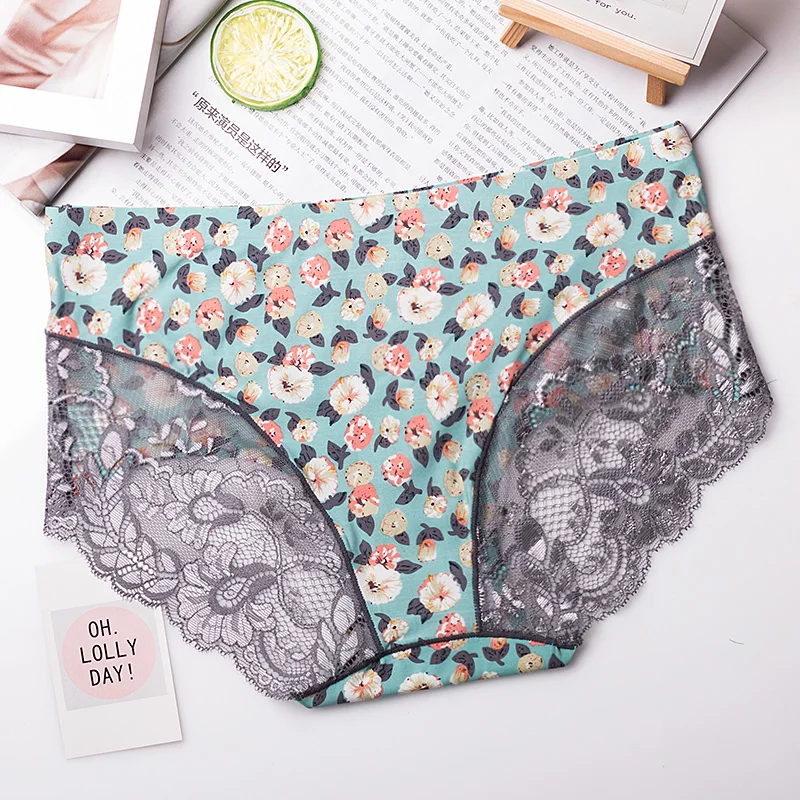 Women Seamless Briefs Floral Pattern Underwear Women Sexy Lace Panties Female 100% Cotton Crotch Underwear Ladies Intimates
