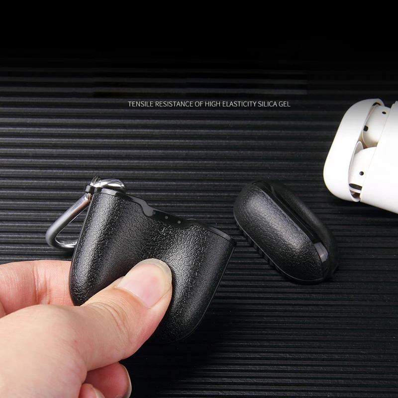 For Airpods Earphone Case Litchi Leather Pattern Soft TPU Bluetooth Wireless Earphone Case For Airpods 2 Wireless Charging Box