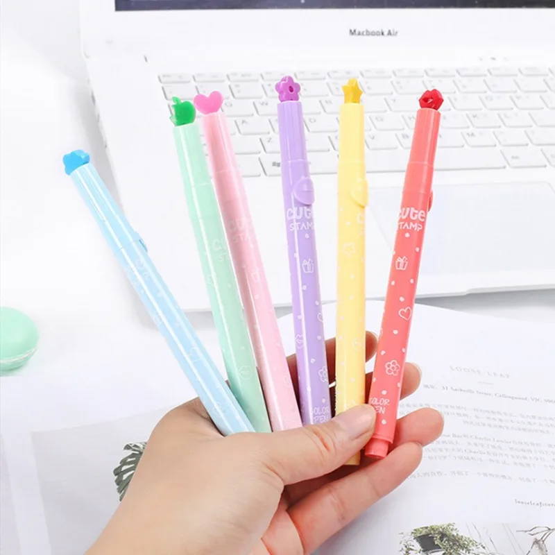 

New Cute Heart Star Flower Lipstick Multiple Shape DIY Kawaii Pastel Highlighter Marker Painting Stationery for School Supplies