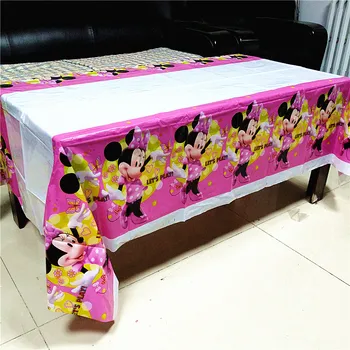 

108*180cm Red Pink Minnie Mouse Tablecloth kids girls birthday disposable decoration table cloth cover Baby Showe party supplies