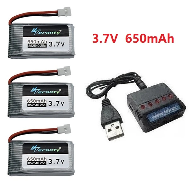 Teranty Power 3.7V 650mAh Li-po Battery And Charger For SYMA X5C X5C-1 X5 H5C X5SW 852540 3.7V Lipo Drone Rechargeable Battery