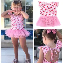 Милый купальный костюм для новорожденных девочек; розовый купальник с принтом фламинго и открытой спиной; цельнокроеное купальное платье; комбинезон; купальный костюм; От 0 до 2 лет