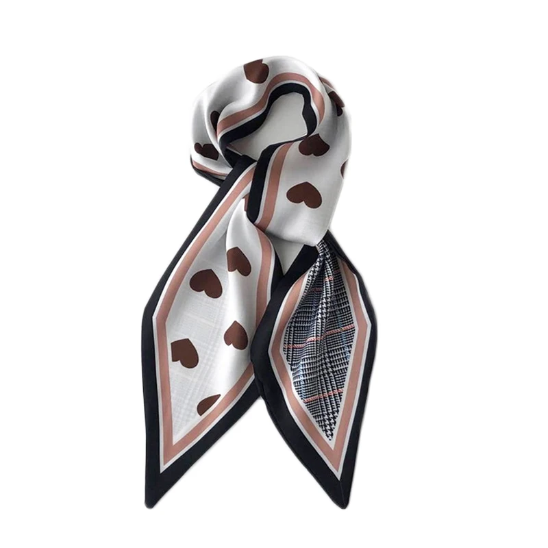 87*10cm Retro Silk Small Scarf Women Spring Autumn Love Heart Pattern Multi-function Hair Tie Hair Band Scarves Accessories LB