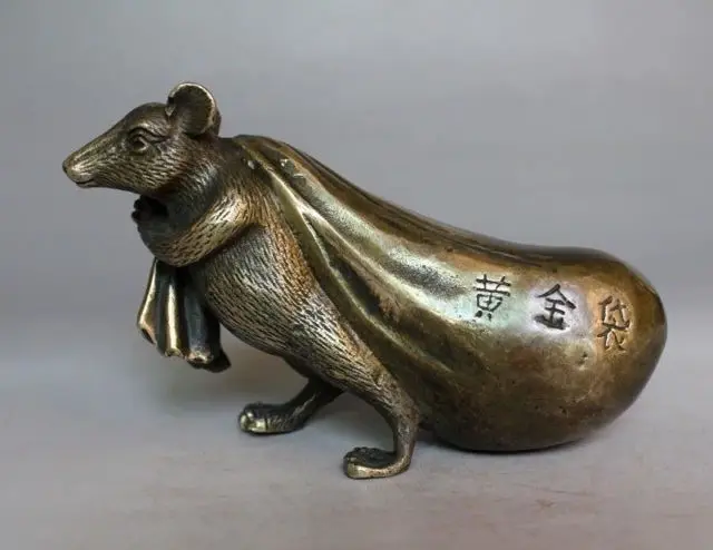 

It is worth collecting OLD copper Bronze Mouse holding a bag of gold