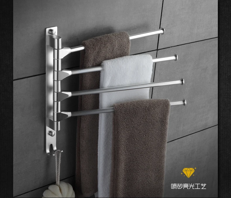 Держатель для полотенец для ванной комнаты 3/4 Arms Space алюминиевая вращающаяся вешалка для полотенец Серебряная вешалка для полотенец Настенный Набор аксессуаров для ванной комнаты