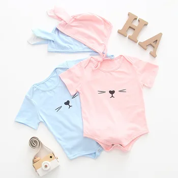 

Infant summer cotton cute dog pattern jumpsuit with a dog-ear cap