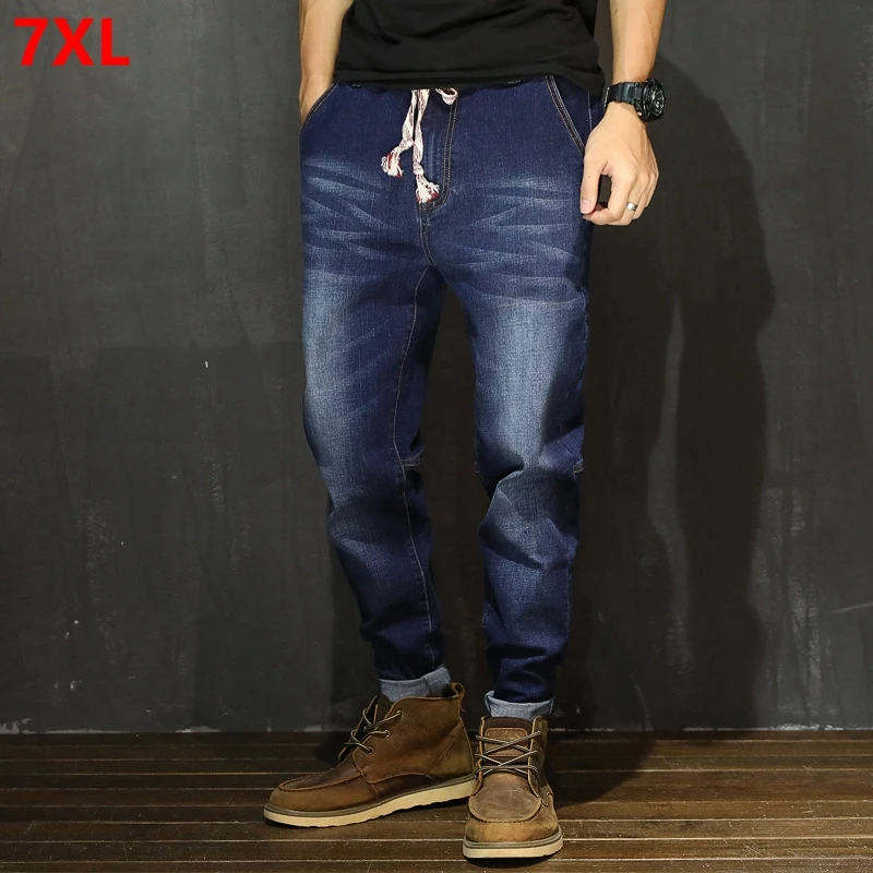 Billig Große größe Jeans männer lose große größe Japanischen füße harem hosen 2018 herbst neue trend männer stretch lange hosen plus