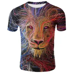2019 новая популярная мужская футболка с 3D коротким рукавом с принтом животного льва, индивидуальная футболка с круглым воротником Harajuku