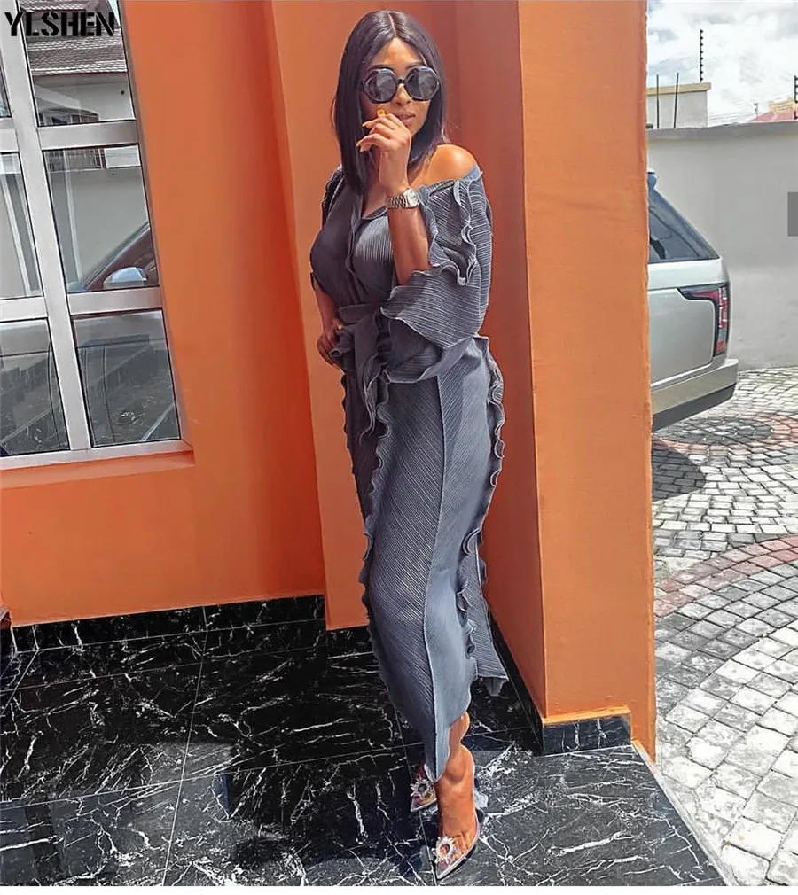 New African Dresses for Women Dashiki Falbala African Dress Clothes Bazin Riche Sexy Pleat V-neck Long Africa Maxi Dress Woman 08