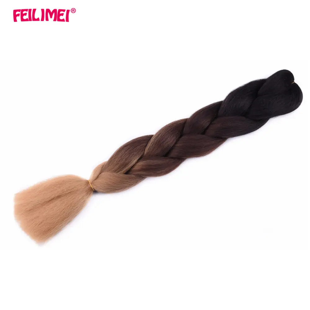 Feilimei три/два тона синтетические Омбре Джамбо плетение волос для наращивания 2"(60 см) 100 г/шт. термостойкие цветные крючком косы - Цвет: M1b/синий